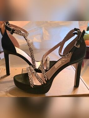 NEW! Pnina Tornai Women's Black Crystal-Strap High Heel Sandals